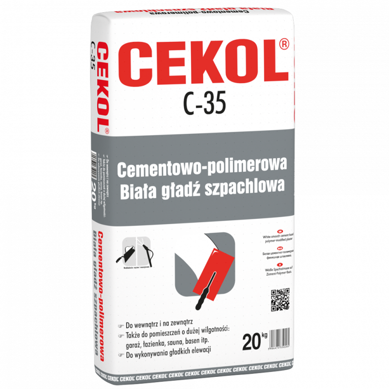 CEKOL C-35 CEMENTOWO-POLIMEROWA BIAŁA GŁADŹ SZPACHLOWA 20kg